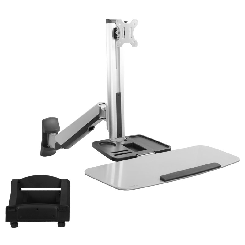 Sit to Stand Single Monitor Wall Mount Workstation - Silver