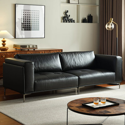 Canapé modulaire noir en cuir véritable