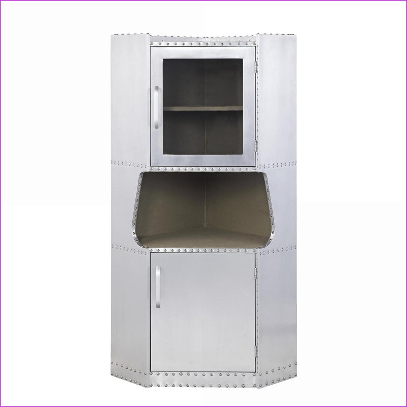 Armoire 2 portes avec 1 tablette interne, finition argent brossé, H 57 po x l 30 po x P 22 po | Bois et métal | Industriel