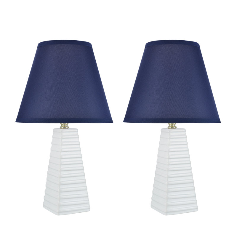 Lampe de table 19 po Judkins, Blanc, Bleu foncé