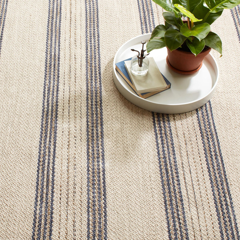Cielo Stripe Navy Handwoven Cotton Rug, Rectangle 5' x 8'