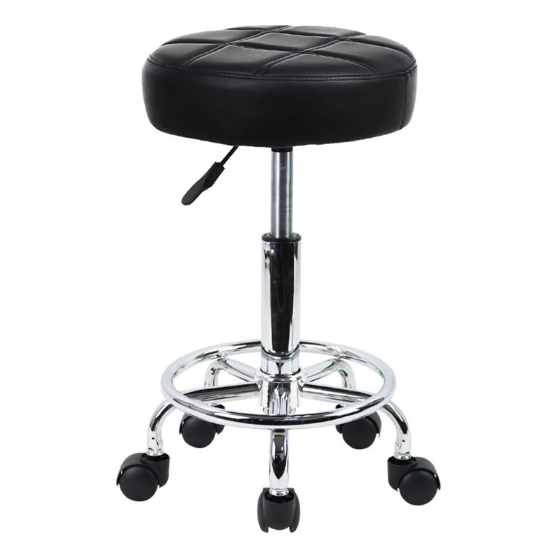 Round Rolling Stool Chair PU Leather Height Adjustable Swivel Drafting Work SPA Shop Salon Stools With Wheels Office Chair Small (Black)