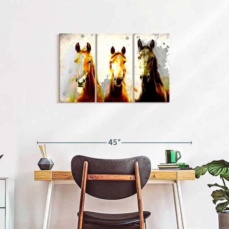 Trois têtes de cheval, reproduction sur toile, H 33 po x l 20 po x P 1,25 po