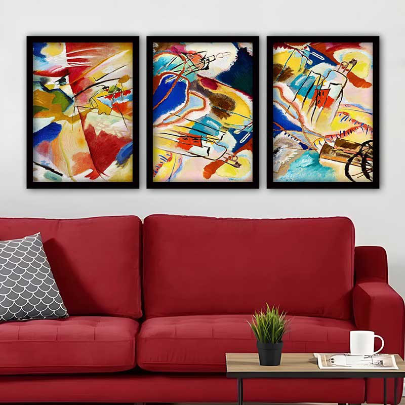 Superbe ensemble de peintures décoratives encadrées (3 pièces) de 21,7 po x 29,5 po chacune | Cadre 100% bois avec polystyrène de 0,8 pouce | Impression numérique UV | Parfait pour la décoration murale de salon, de bureau et de galerie