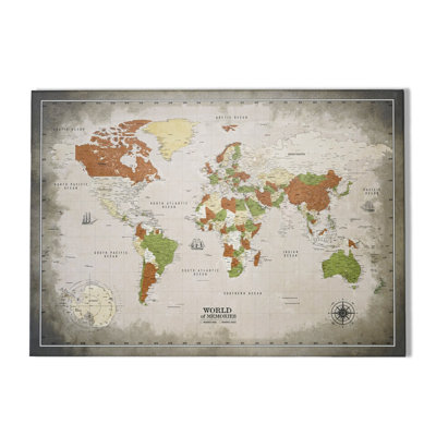 World Map Canvas Wall Art with Push Pin Board – Vintage Style Decorative World Map for Travel Tracking – Ready to Hang Canvas for Home Office or Study