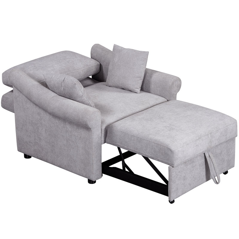 Fauteuil convertible en chenille avec dossier réglable, chaise longue 3 en 1 se transformant en lit, lit simple pour le salon, gris