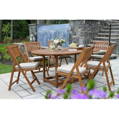 Ardy 6-Person Foldable Acacia Wood Patio Dining Set with Oval Table