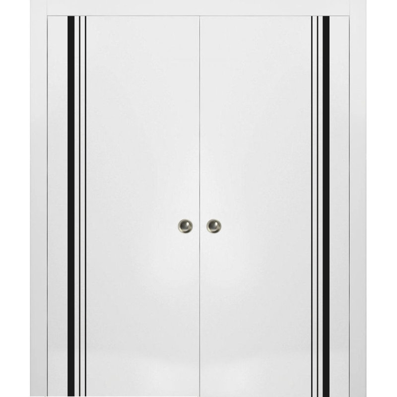 Portes françaises en bois massif massif, 60 po x 96 po, Satin blanc