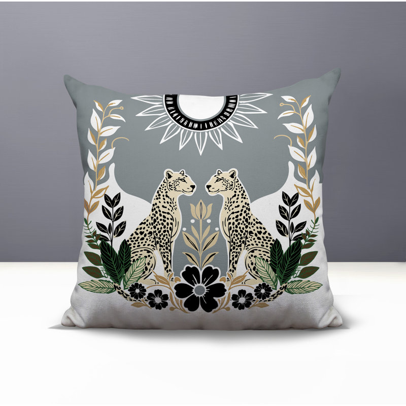 Oreiller carré réversible intérieur / extérieur Spoke Leopard, Gris, Carré 18 po