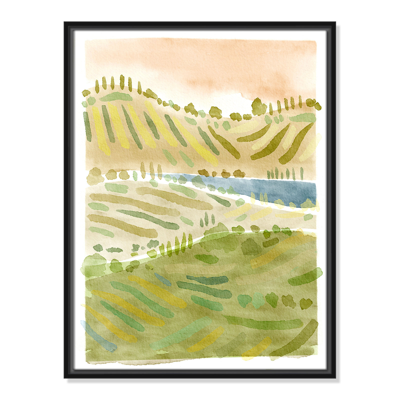 Tuscan Countryside Print, Black Floater Framed Canvas, No Mat, 25.5" H x 19.5" W x 2" D