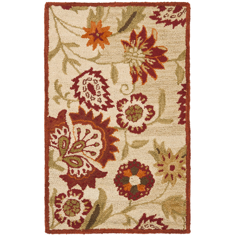 Emrick Blossom Hand Hooked Wool Floral Rug, Rectangle 2'6" x 4'