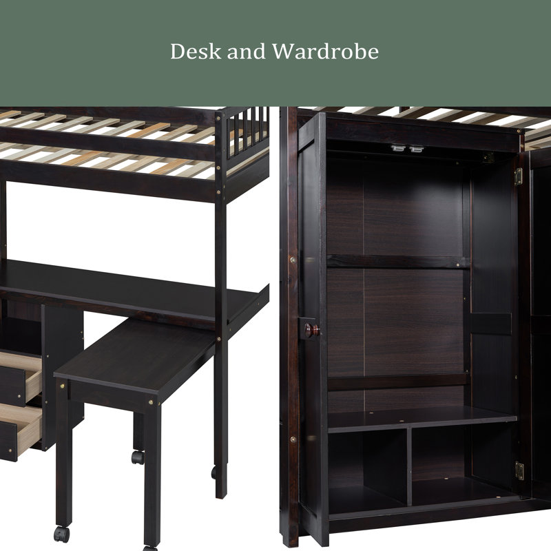 Loft Bed With Stairs, Bookshelf, Drawers, Desk & Wardrobe – Space-Saving Multifunctional Furniture For Kids & Teens, Full