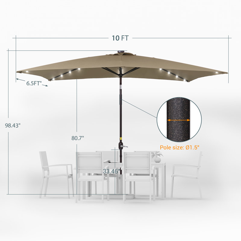 Parasol de marché rectangulaire 120 po x 78 po, Taupe