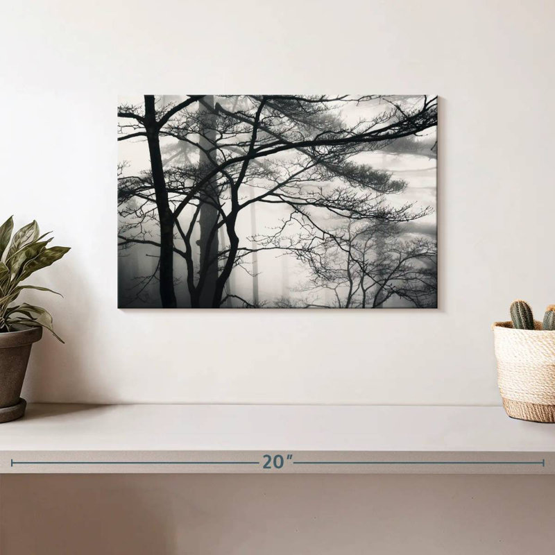 Harnek, arbre, silhouette, brouillard, montagnes jaunes, porcelaine, H 8 po x l 12 po
