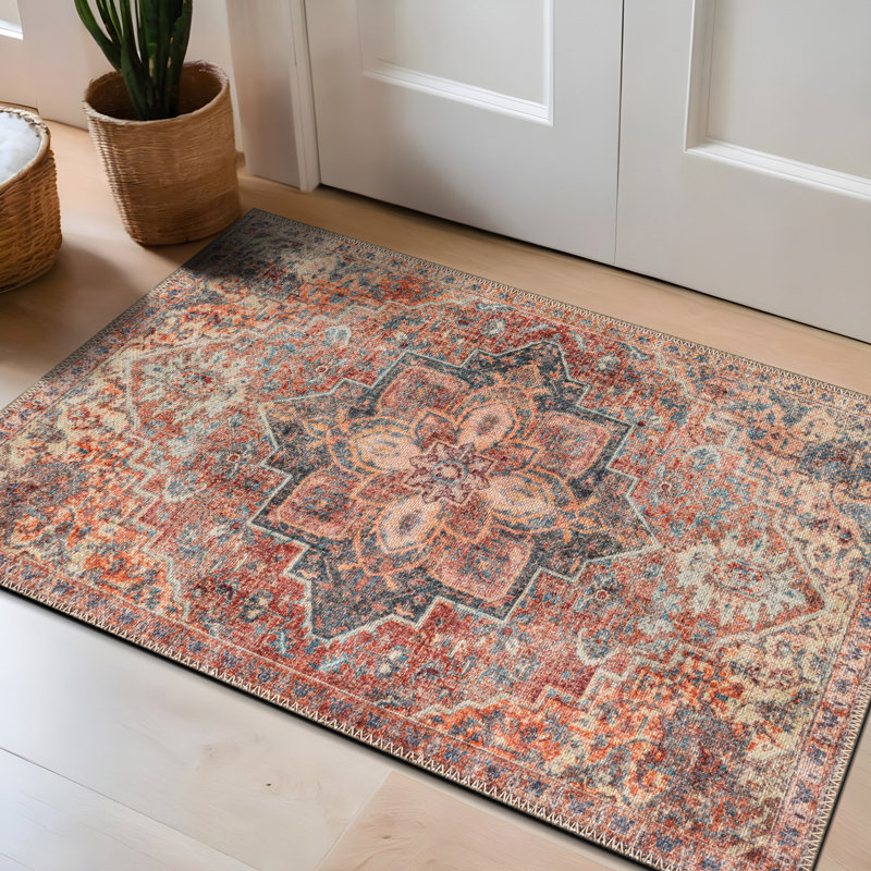 Savina Multicolor Traditional Rug – Washable Flatweave Construction With Non-Slip Backing, Rectangle 2' x 3'
