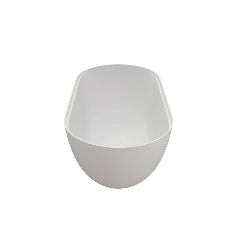 59" Premium Solid Surface Deep Soaking Bathtub With Acrylic Shelf