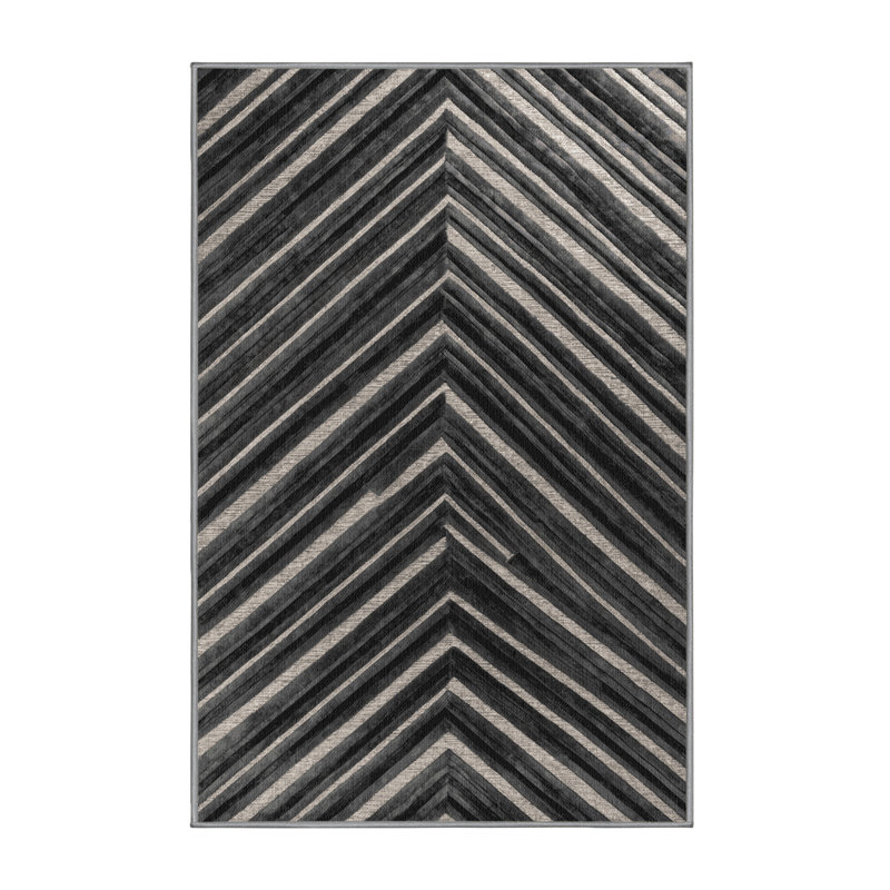  Tapis lavable rayé gris foncé argenté, Rectangulaire 2 pi x 3 pi