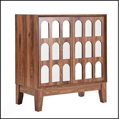 Stylish Double Door Cabinet With Dark Seadrift Accents And Mirror Design, Perfect For Enhancing Modern Living Spaces.