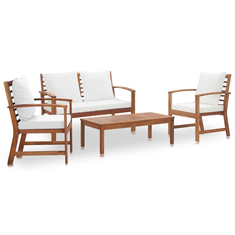 Chaise longue avec coussins 4 pièces, Crème, crème