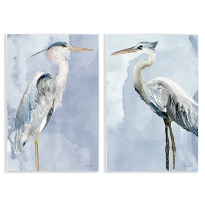 Heron Birds Standing Blue Sky Watercolor by Stellar Design Studio - 2 Piece Painting Set