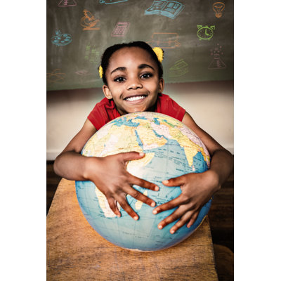 Girl Holding Globe by Wavebreakmedia - Wrapped Canvas Photograph -  Ebern Designs, 843D9FC51C484BA2AB2B20A33382364E