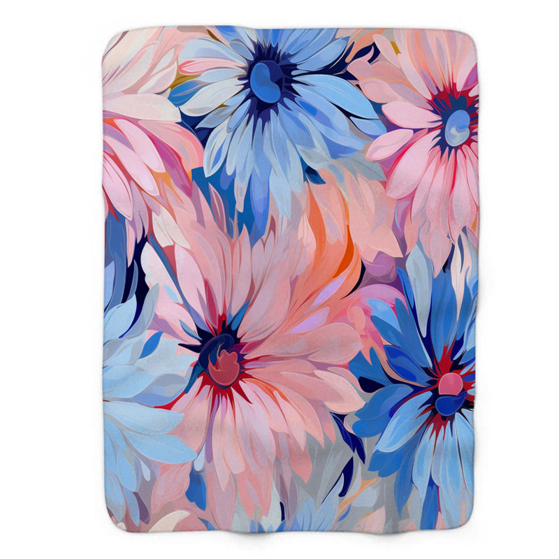 Composition florale abstraite - couverture en sherpa de qualité supérieure 1 pièce, Lit simple