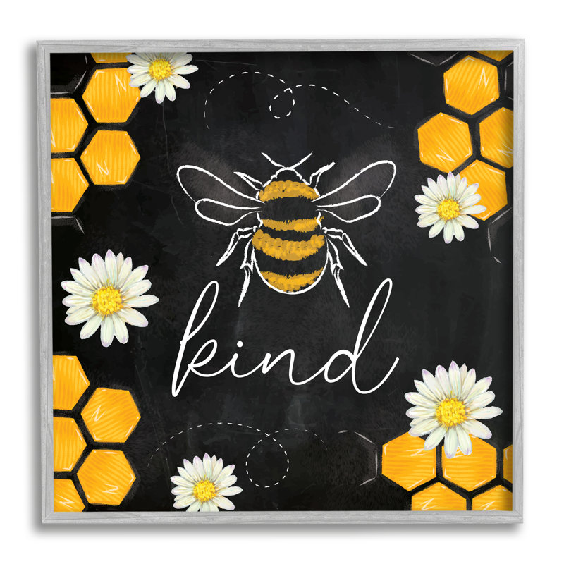 «Bee Kind Honeycomb Motif - Floater Frame», impression sur bois, H 12 po x l 12 po x P 1,5 po, Estampe numérique Farmhouse