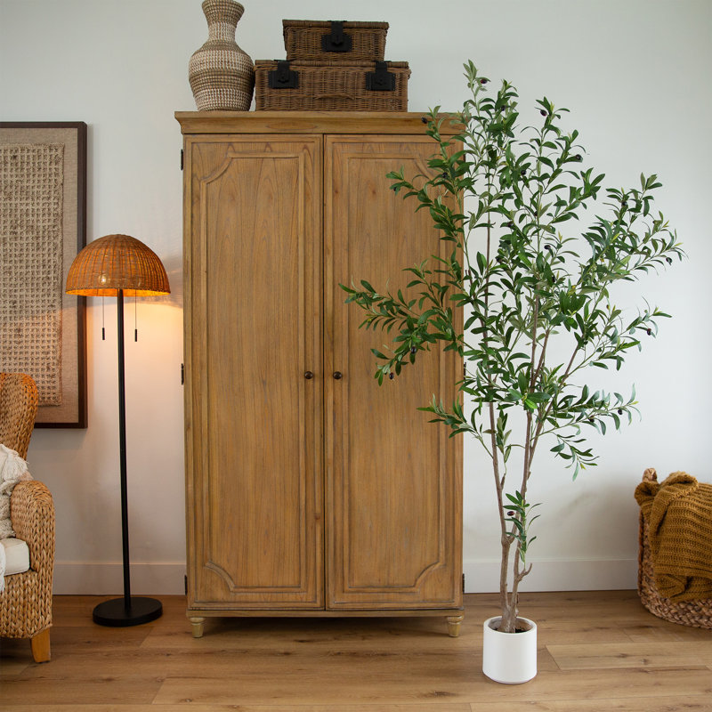 Olive artificielle minimaliste avec pot de fleurs décoratif blanc, H 84 po x l 26 po x P 26 po