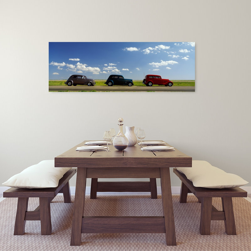 Trois hot rods se déplaçant sur une autoroute, Route 66, États-Unis, paysage contemporain abstrait, art mural