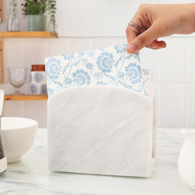 Marble Napkin Holder 5.5" Inch White Handmade Dining Table Napkins Holder - Simple Modern Home & Kitchen Paper Towel Holder Countertop - Used As Utensil Holder, Home Décor & Bar Napkins