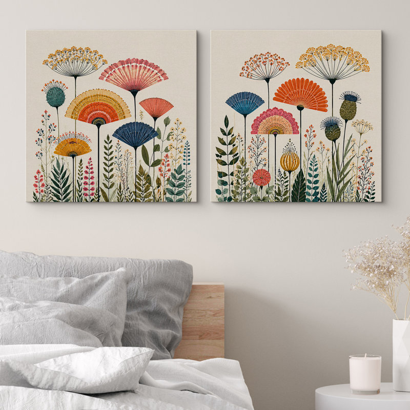 «Retro Wildflower Garden», ensemble de 2 reproductions d'art sur toile encadrées, H 24 po x l 24 po x P 1,5 po, Toile tendue