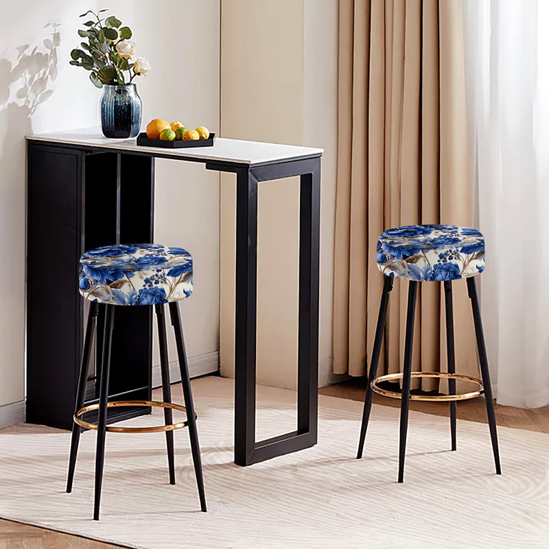 Ensemble de 2 tabourets de bar de style Renaissance victorienne bleu cobalt