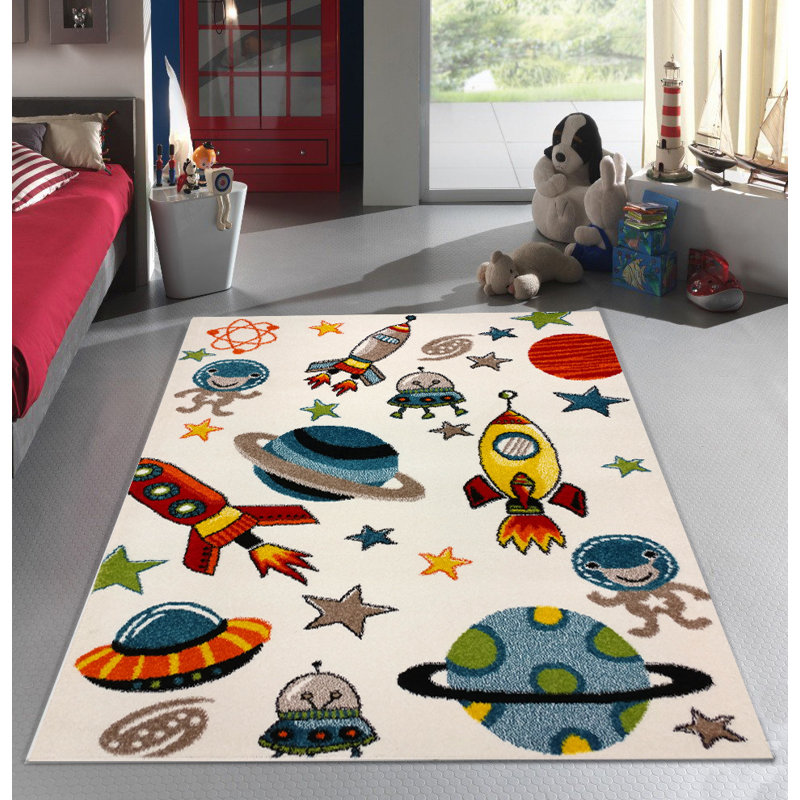 Tapis Annmarie pour chambre d'enfant dans l'espace extra-moderne, Rectangle 5 pi 3 po x 7 pi 3 po