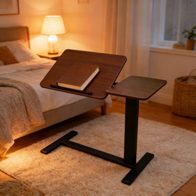 Bureau mobile réglable, poste de travail compact et moderne en bois et métal pour la maison