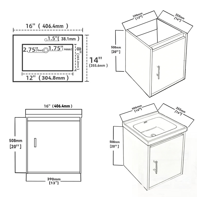 Meuble-lavabo flottant avec lavabo, porte à fermeture en douceur, lavabo en céramique, contreplaqué, Green, 16" W