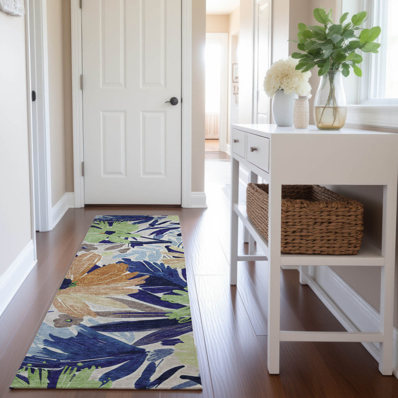 Premium Machine Washable Sykora AMF1481 Floral Rug, Runner 2'3" x 7'6"