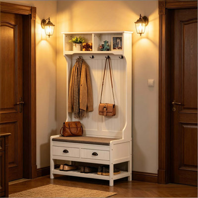 Portemanteau multifonctionnel avec banc et rangement pour chaussures, portemanteau et tiroirs Haven