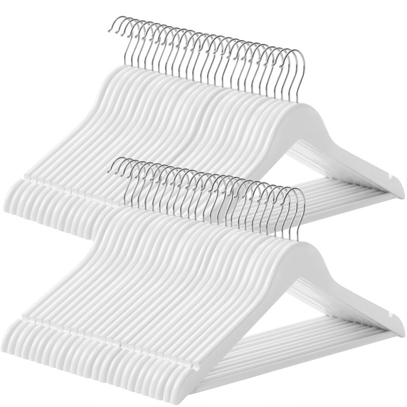 Wood Standard Hanger for Suit/Coat, White, 50