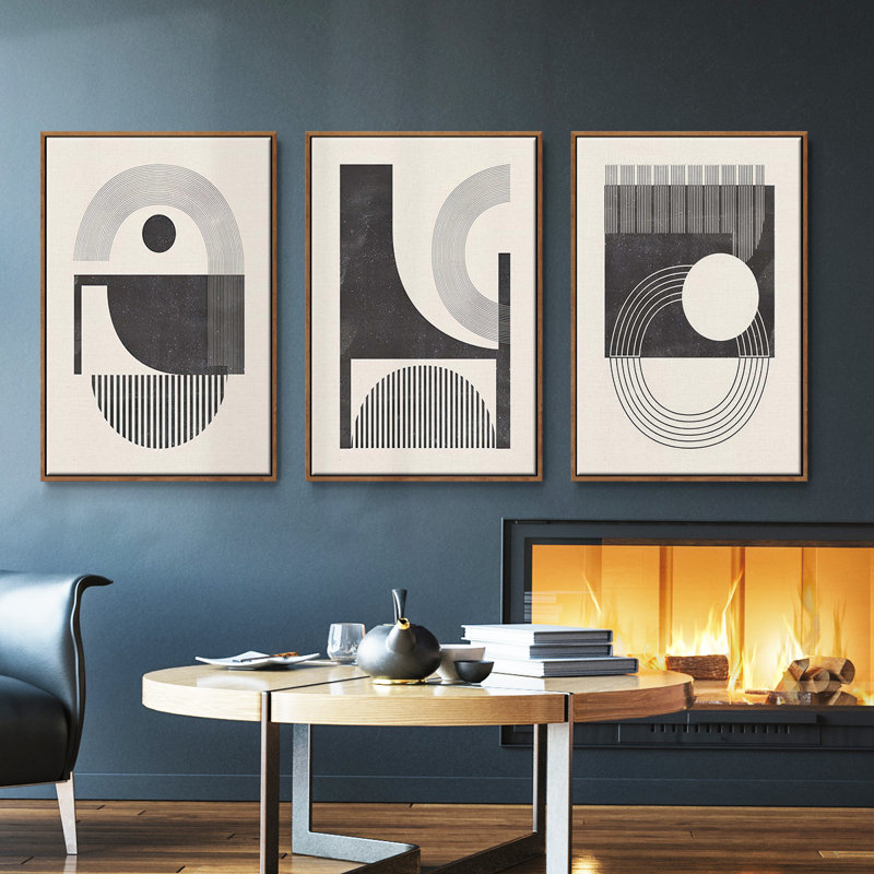 Angled Spaces IVFramed Premium Gallery, ensemble de 3 toiles tendues, Noyer, H 27 po x l 54 po