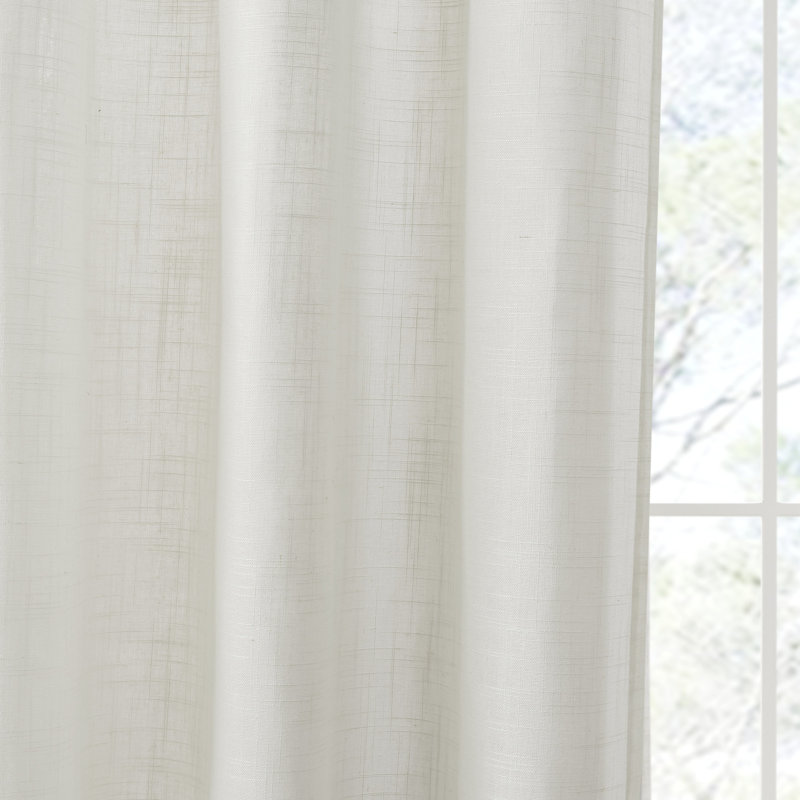 White Linen Blend Light Filtering Curtain Panel Pair