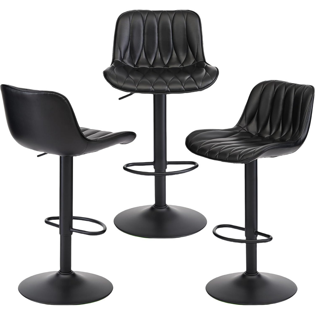 Adjustable Swivel 24"-33" Height Rhombus Leather Bar Stools with Back for Kitchen Island George Oliver