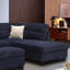 Canapé modulaire en tissu noir l 100 po Domenico avec méridienne à droite, repose-pieds avec rangement et 2 coussins décoratifs