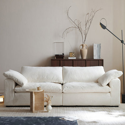 Causeuse-coussin modulaire en chenille crème et blanc
