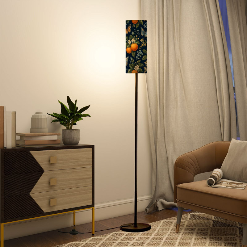 PeeNoke 68.5" Standing Floor Lamp Vintage Botanical Oranges Butterflies Dark Foliage Dimmable Metal Pole Lamp with Linen Lampshade LED Bulb Included