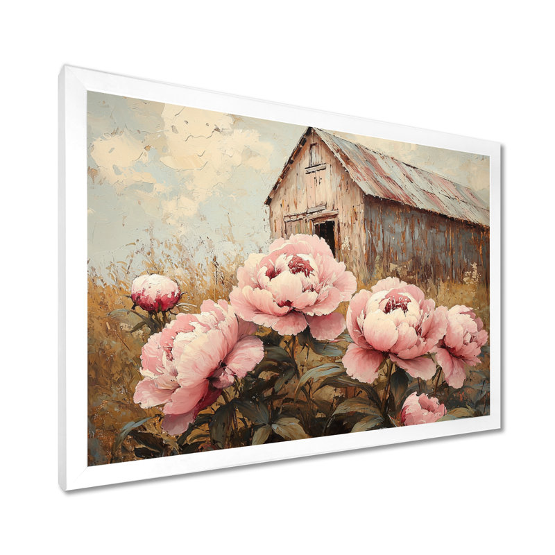Pivoines Dorline par The Farm Fence II - pivoines, art mural, H 16 po x l 32 po, Reproduction encadrée d'une seule photo