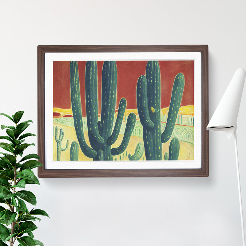 Evolving Cactus - Single Picture Frame Painting, 46cm H x 64cm W x 2cm D, Walnut