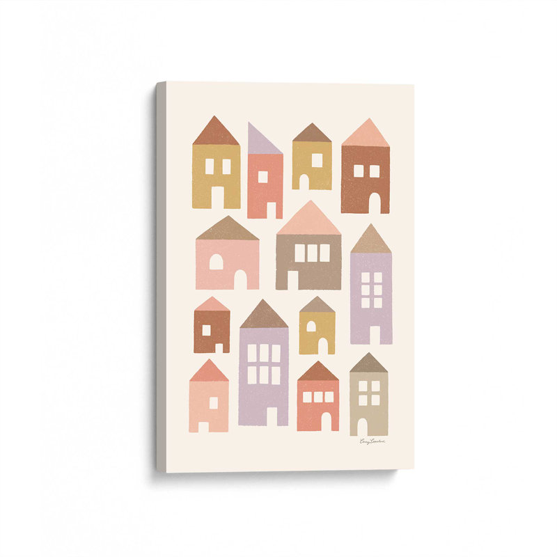 Impression sur toile, "Happy maisons Earth Tones" par Carey Copeland, H 16 po x l 12 po, Toile tendue, Ne s’applique pas