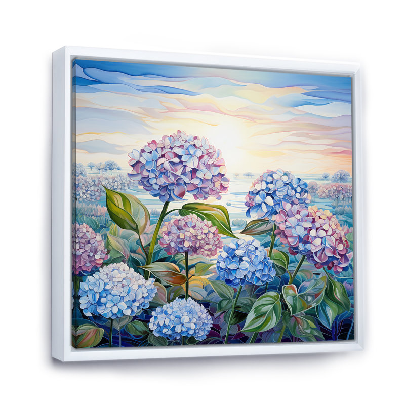 Hydrangée mauve par The Late I sur toile, Cadre flottant blanc, H 30 po x l 30 po x P 1 po