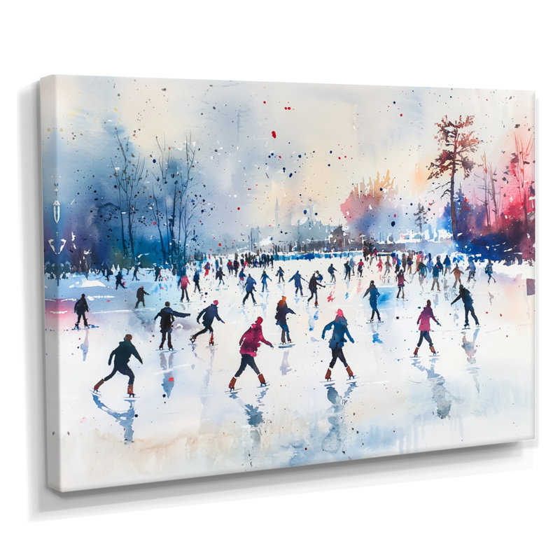 «Ice Skating Winter Landscape III», art mural paysage d'hiver, 12" H x 20" W, Wrapped Canvas, Does Not Apply