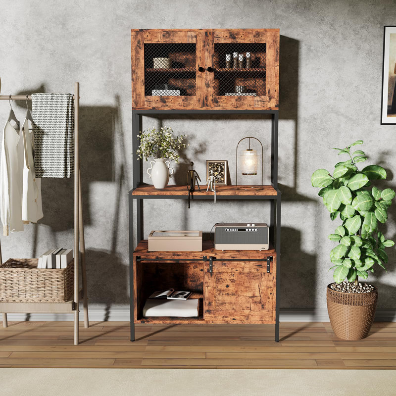 5-Tier Kitchen Bakers Rack with Cabinets & Charging Station, 63" Industrial Microwave Stand